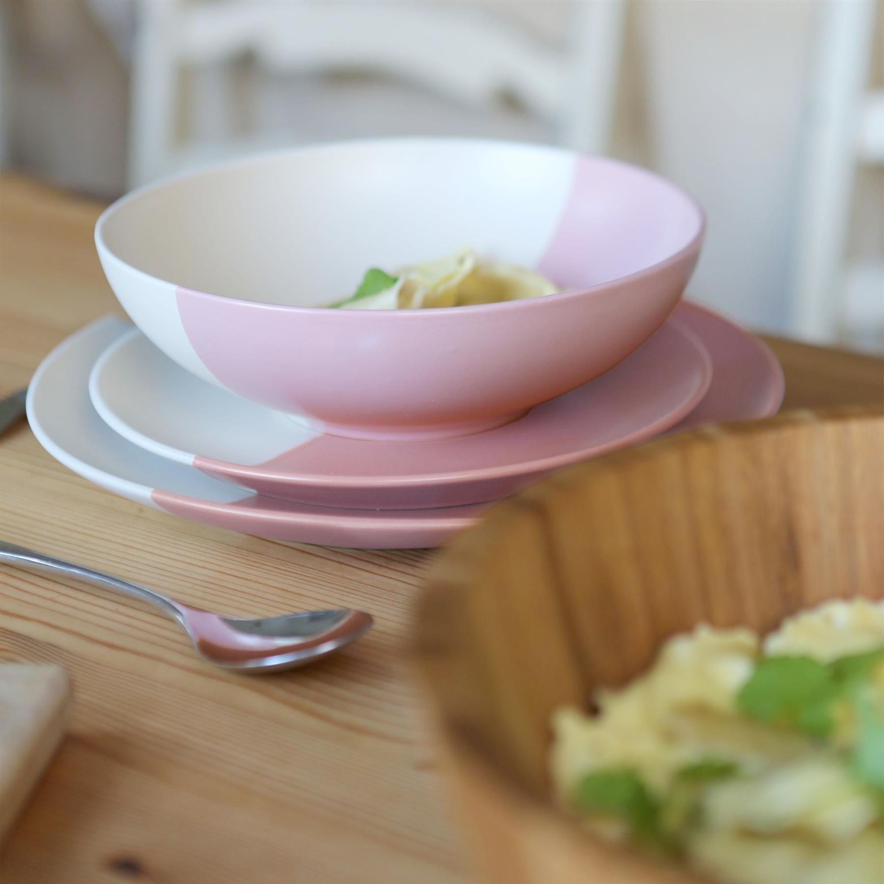 Colour Block Stoneware Pasta Bowls - 20.5cm - Pack of 4