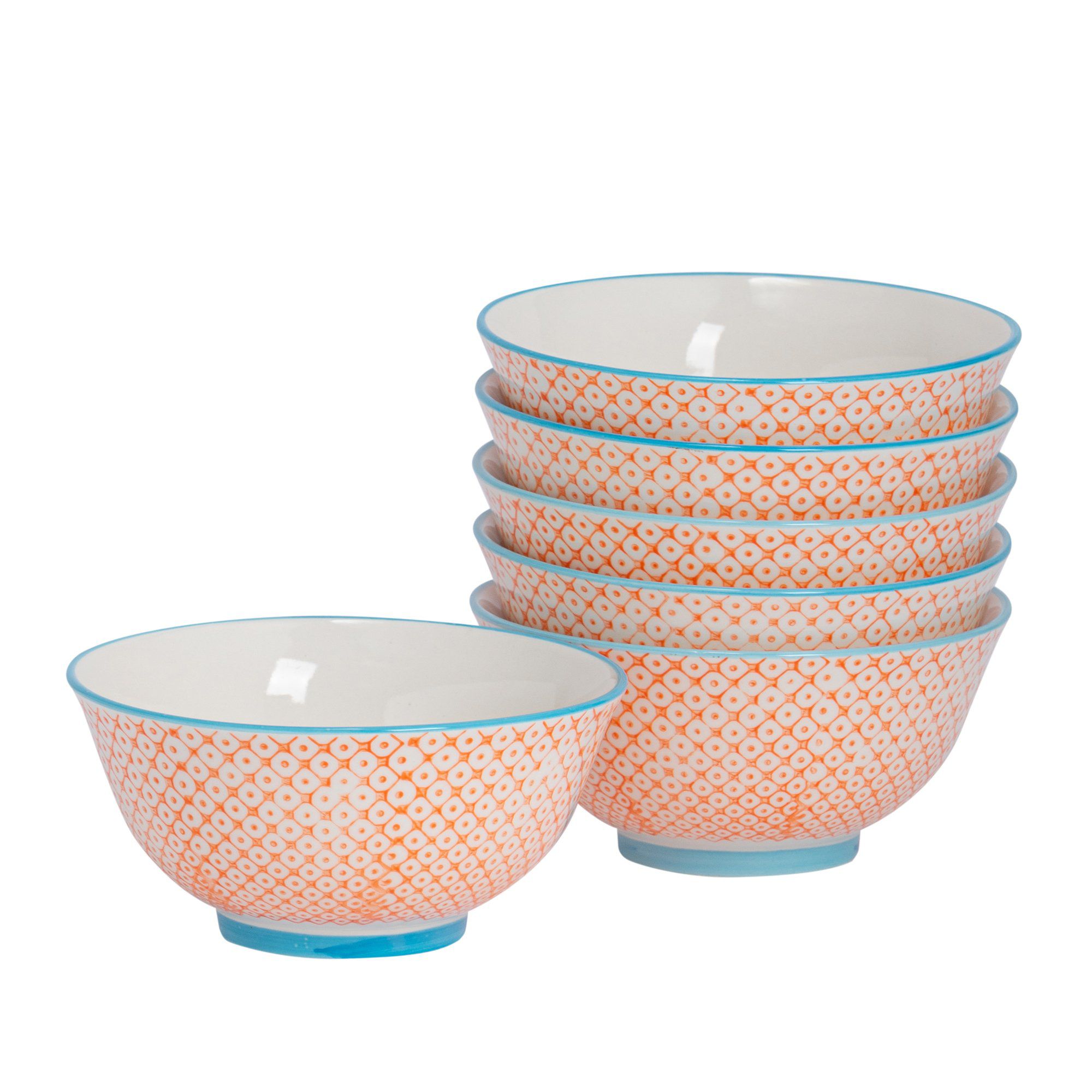 16cm Hand Printed Stoneware Cereal Bowls - Pack of Six