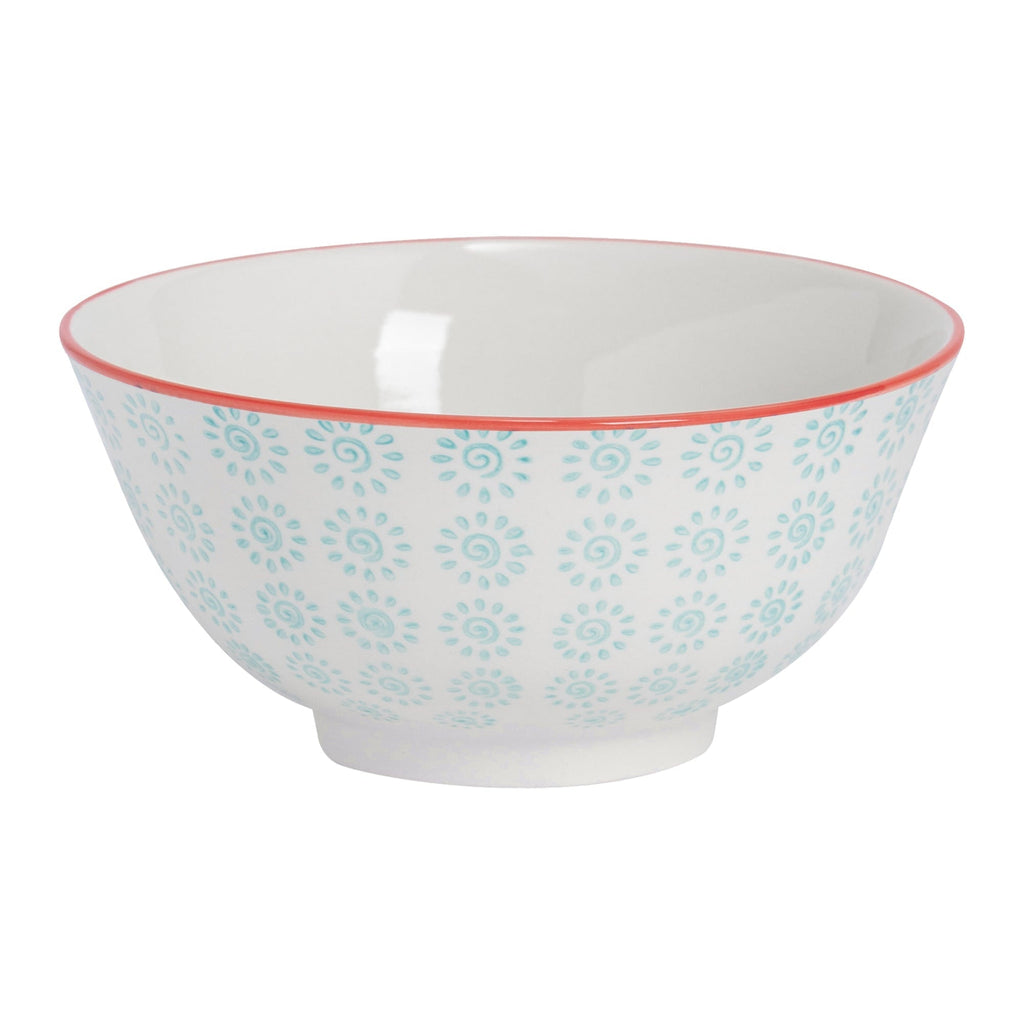 16cm Hand Printed Stoneware Cereal Bowls - Pack of Six