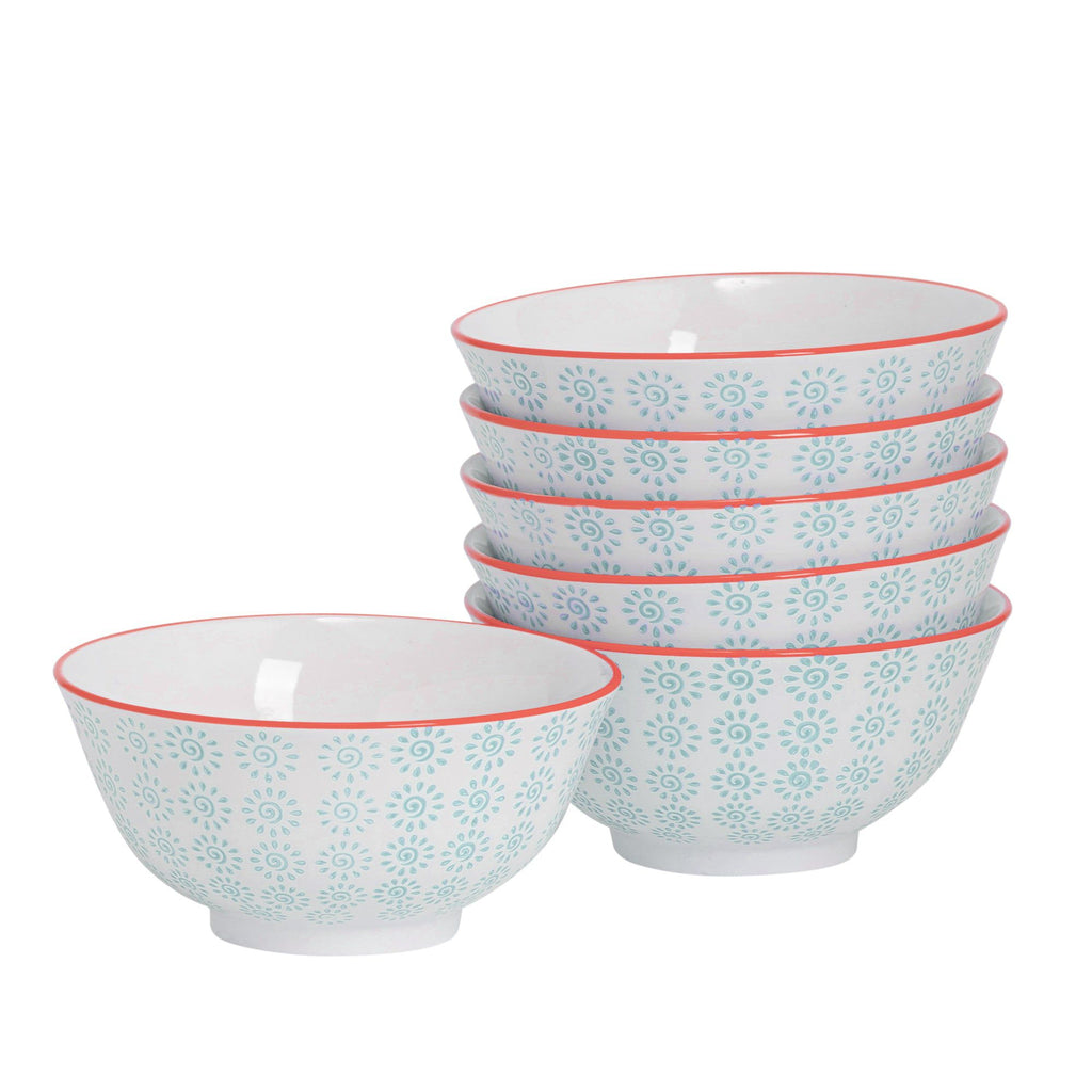 16cm Hand Printed Stoneware Cereal Bowls - Pack of Six