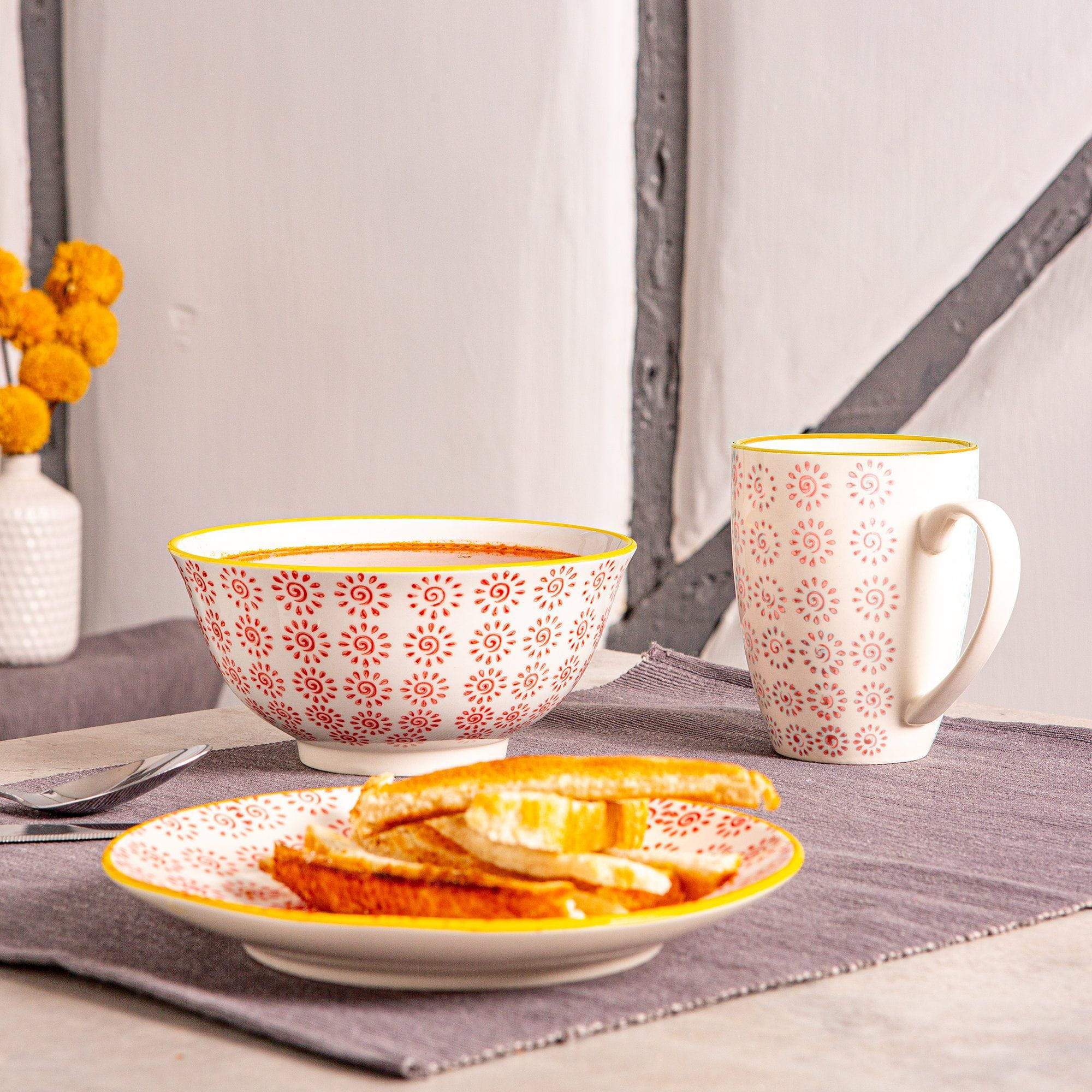 16cm Hand Printed Stoneware Cereal Bowls - Pack of Six