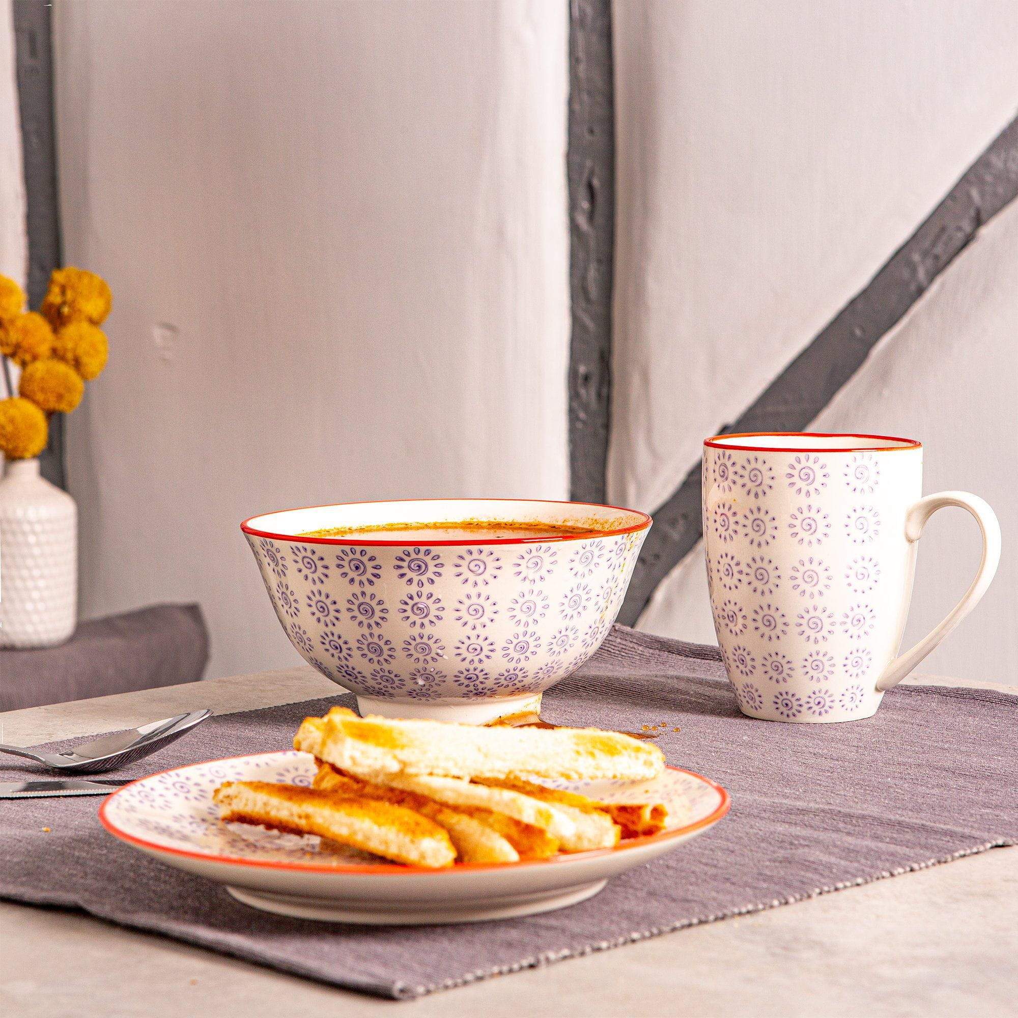 16cm Hand Printed Stoneware Cereal Bowls - Pack of Six