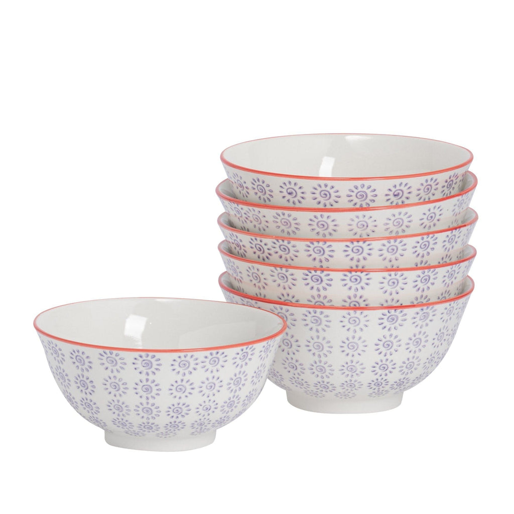 16cm Hand Printed Stoneware Cereal Bowls - Pack of Six