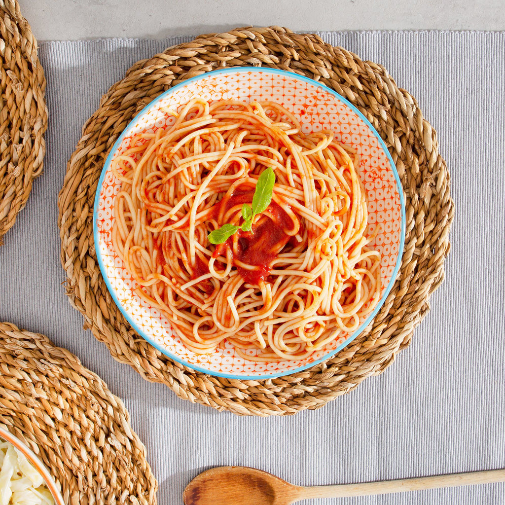 22cm Hand Printed Stoneware Pasta Bowls - Pack of Six
