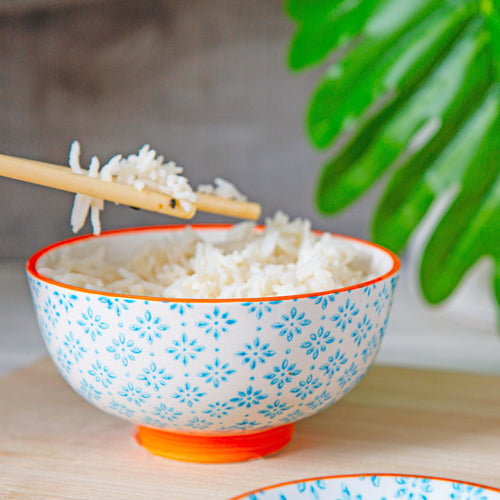12cm Hand Printed Stoneware Rice Bowls - Pack of Six