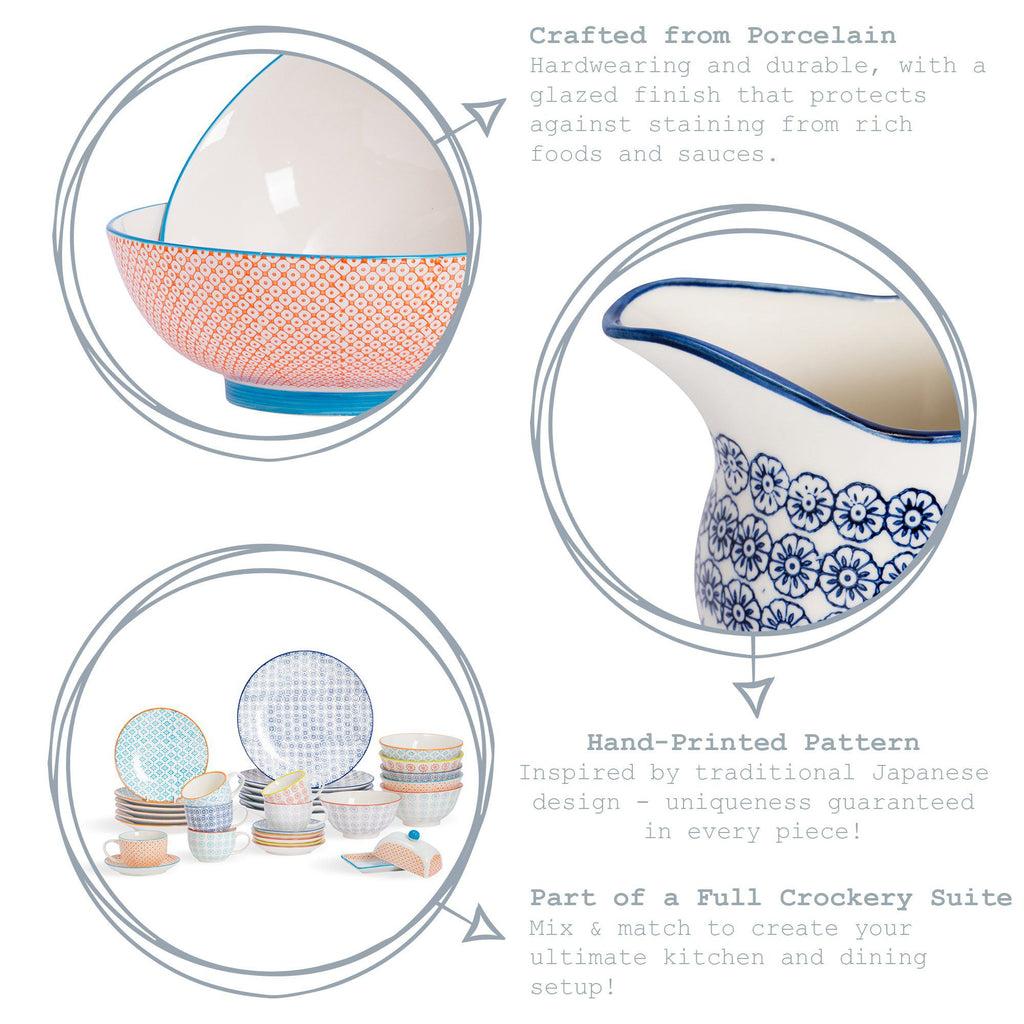 16cm Hand Printed Stoneware Cereal Bowls - Pack of Six